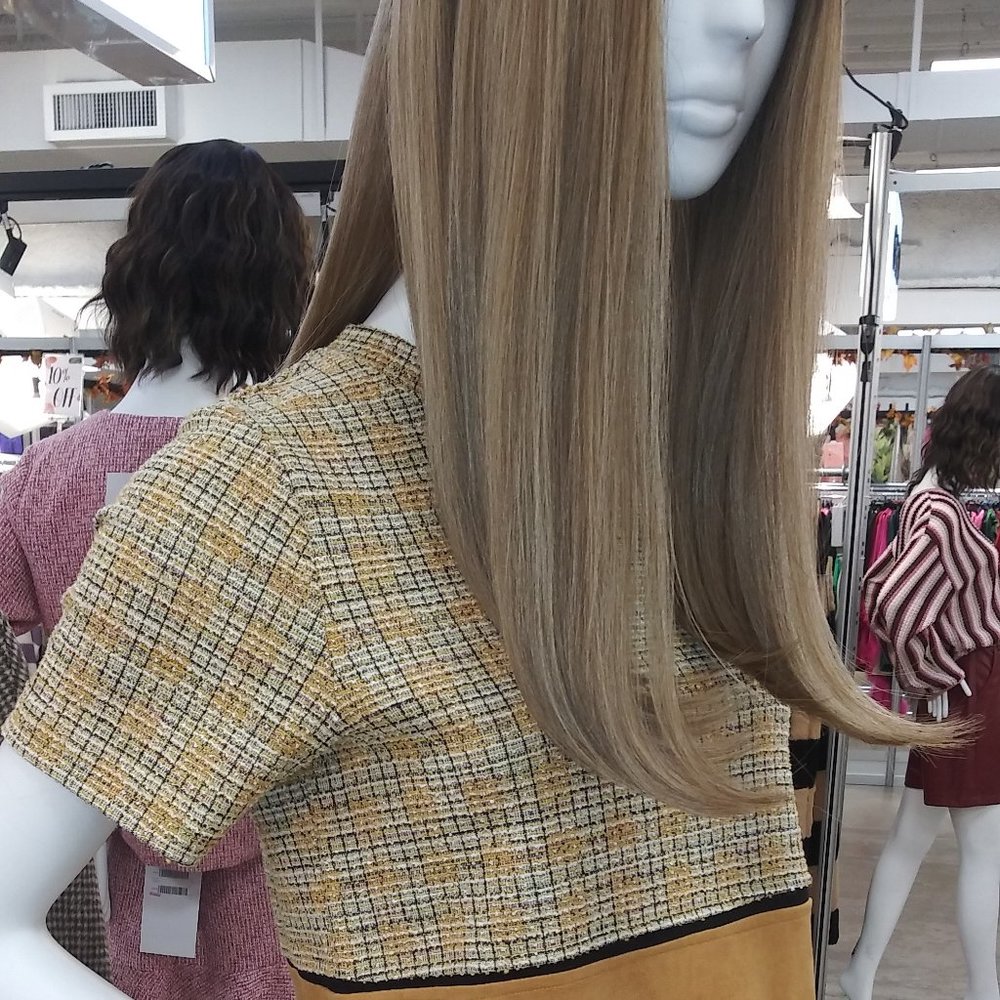 Tweed and Suede Work Dress Office Dress with Side Pockets Gold & Yellow - Picture 11 of 16